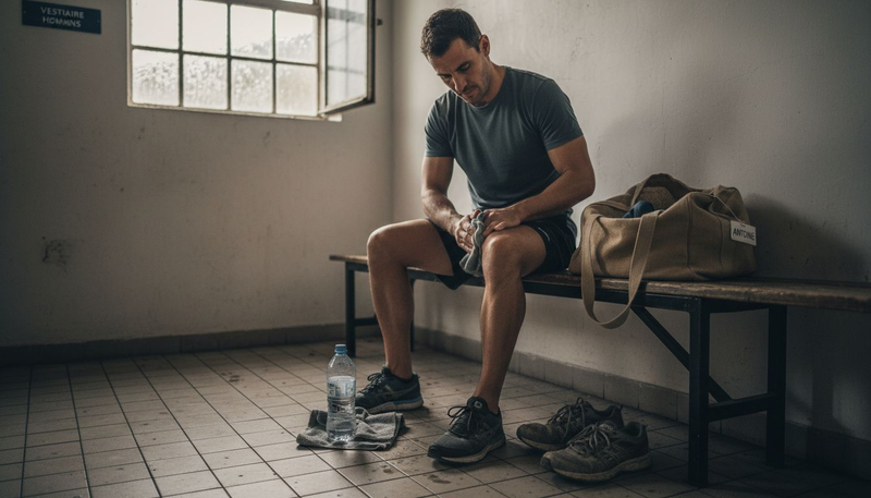 Avant de commencer son traitement de récupération, le sportif prend soin de bien nettoyer son genou.